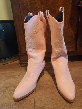 Barbie Pink Embroidered Western Cowboy Boots Womens EU 40 US 8.5-9 Floral Roses